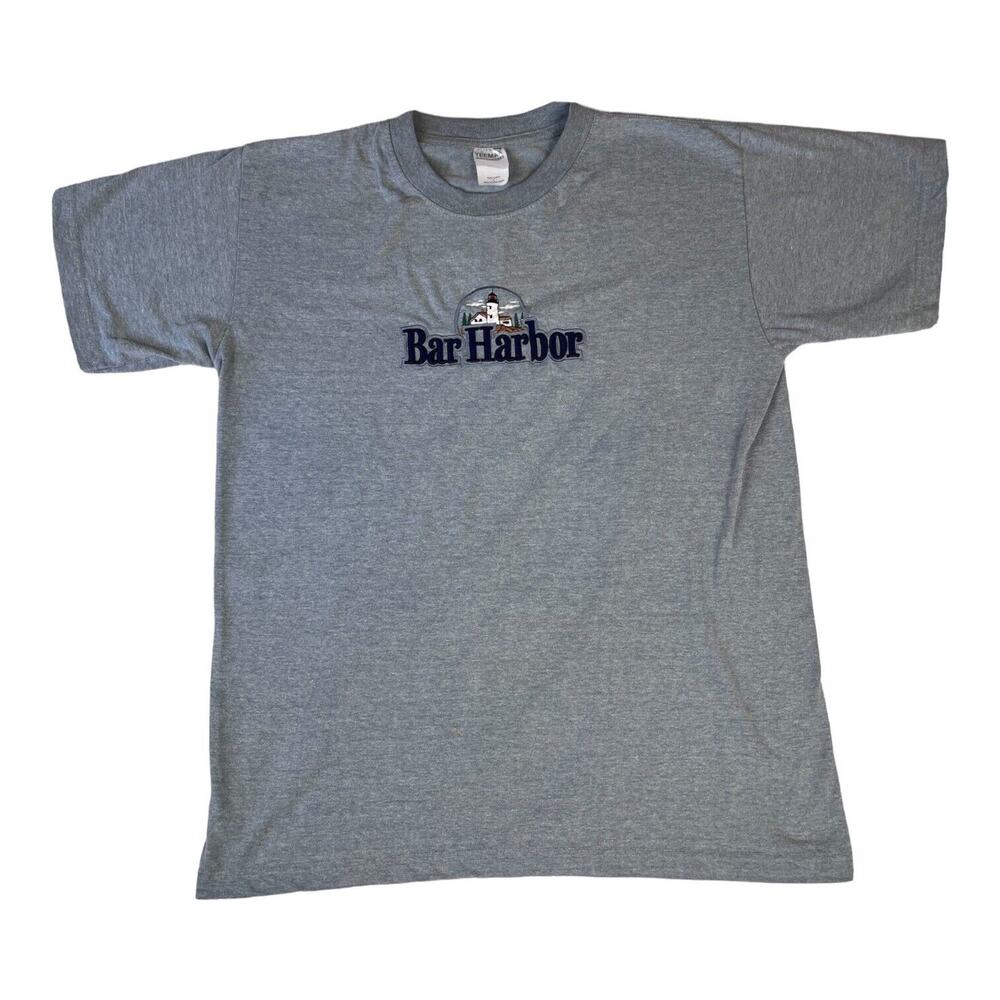 Vtg Bar Harbor ME Heather Grey Embroidered Lighthouse‎ Quality TShirt Sz L Large